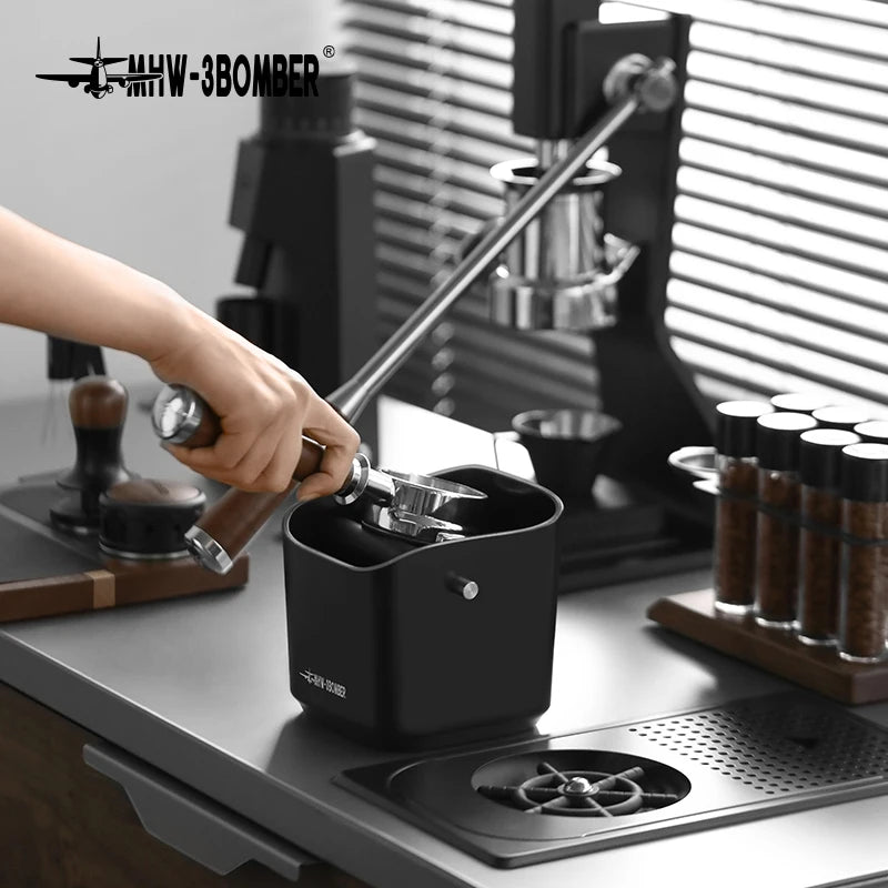 MHW-3BOMBER 1.2L Square Coffee Knock Box Anti-slip Pads Knock Box With Removable Knock Bar professional Home Barista Accessories