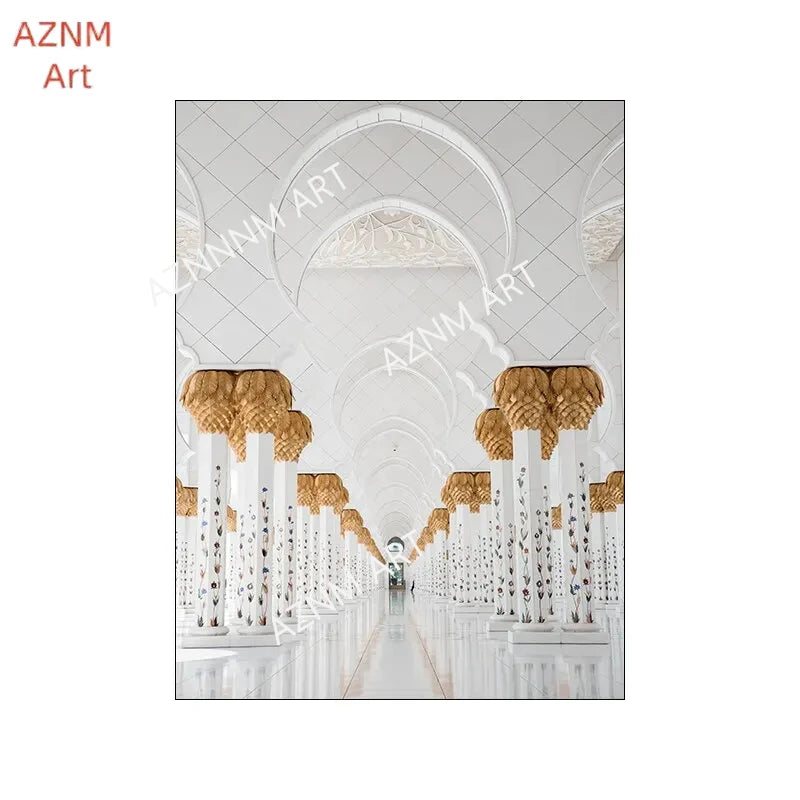 Islamic Mosque Canvas Wall Art Muslim Mosque Building Picture with Inspirational Quote and Leaf Design for Living Room Decor