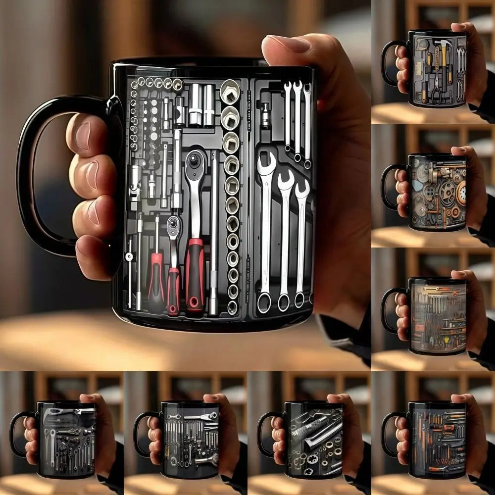Funny 325ml Mechanic Coffee Mug Ceramic Wrench Pattern Water Cup Toolbox Design Sturdy Mechanic Mug Auto/Car Mechanic Gift
