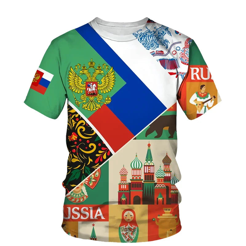 Russia Flag 3D Print T Shirt For Men Clothing Russian Nation Emblem Graphics T-shirt Cool Street Short Sleeved Tee Shirts Tops