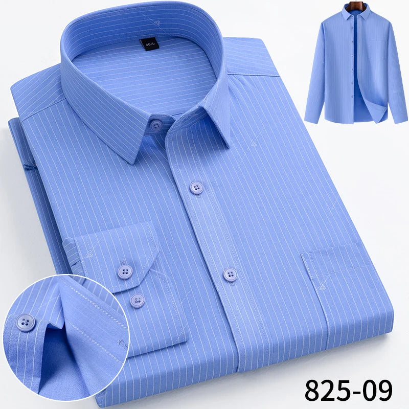 Fashion Casual Solid Strip Casual Shirts For Men Dress Shirts Long Sleeve Shirts Classic Bamboo Fabric Male Social Office Shirts