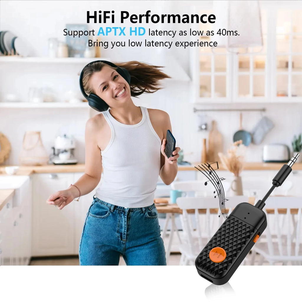 Bluetooth 5.4 Audio Transmitter Receiver 3.5MM AUX Hifi Stereo Music Wireless Adapter With Mic For Car Airplane TV PC Headphone