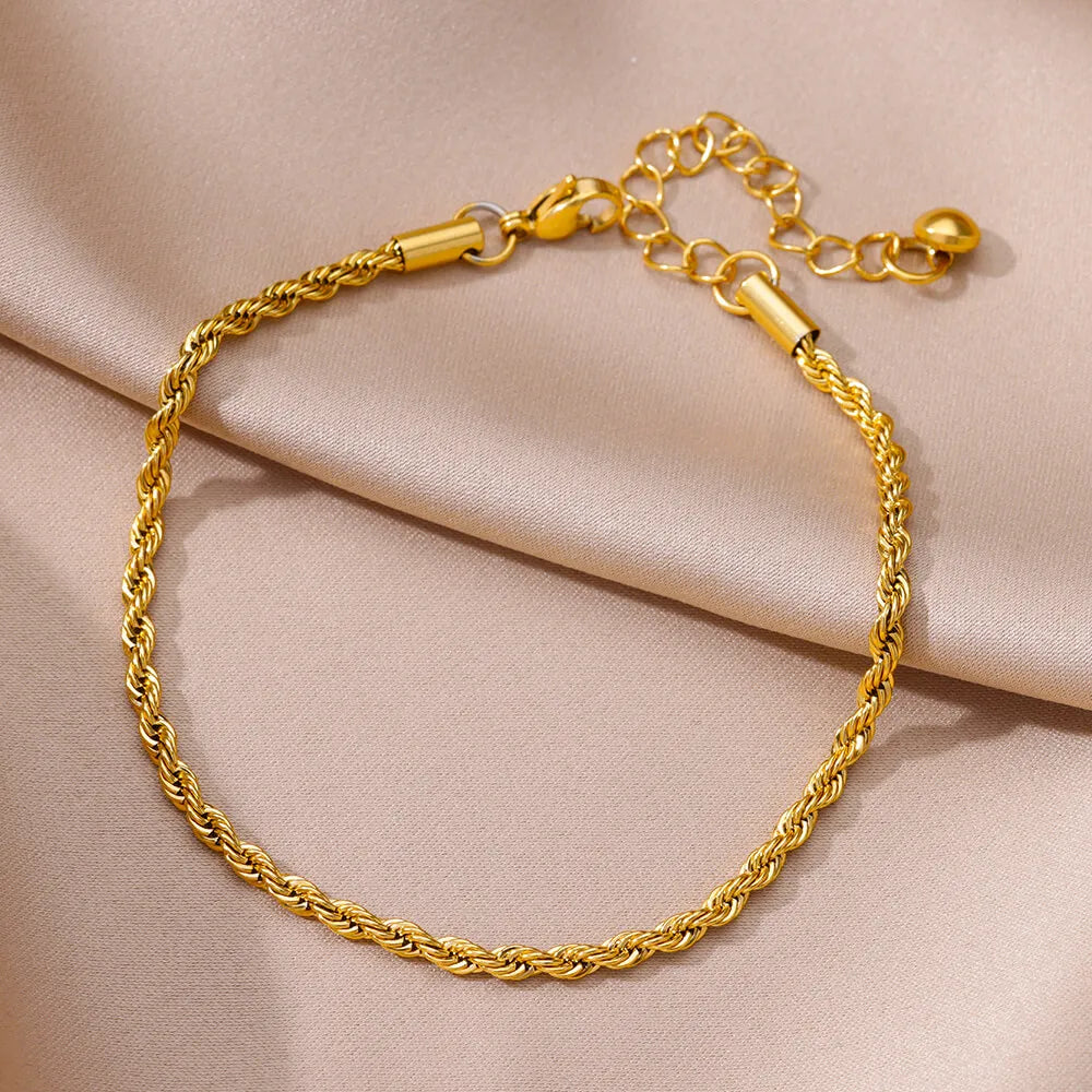 Punk Vintage Twist Rope Chain Anklets for Women Men Gold Color Adjustable Stainless Steel Anklet Jewelry Accessories Gifts 2024