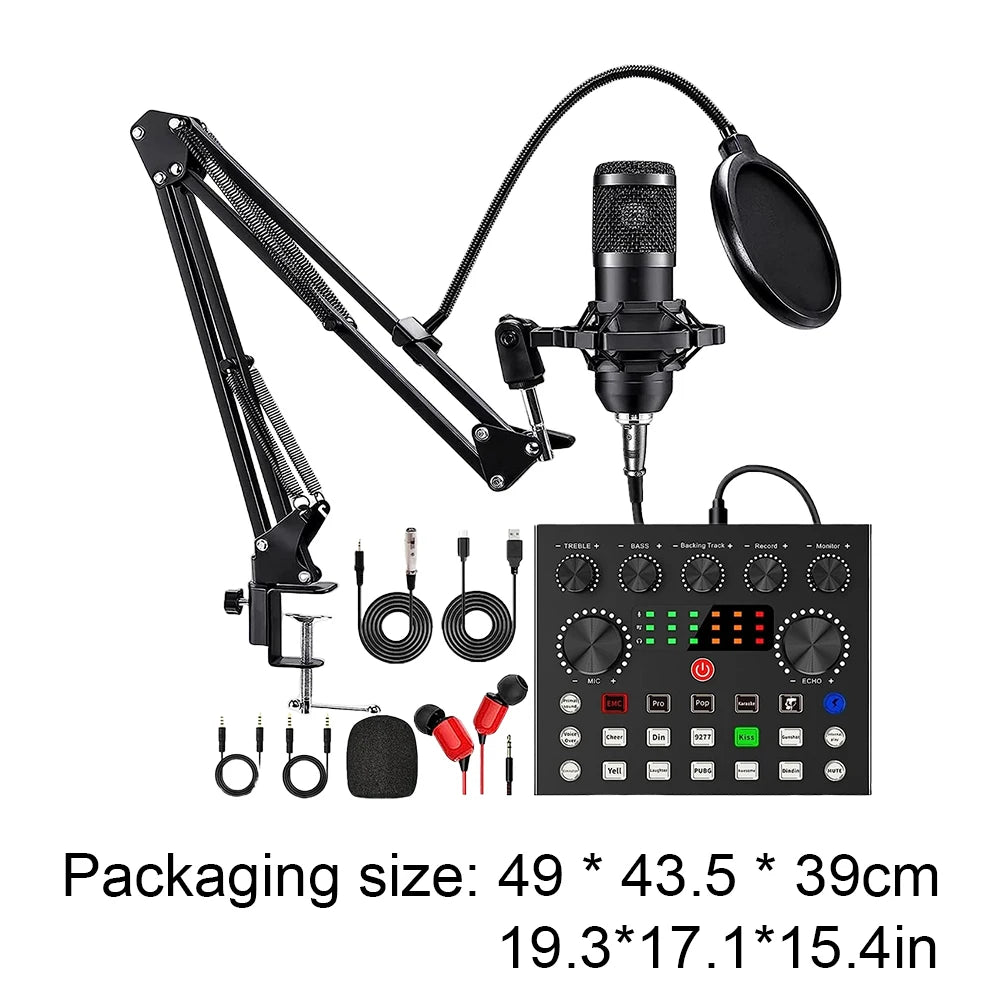 Podcast Equipment Bundle with BM800 Microphone and V8 Sound Card Podcast Equipment  for Podcasting Gaming Music Recording
