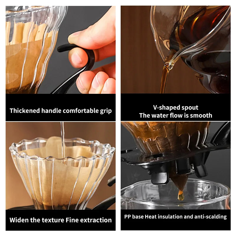 Handmade Glass Coffee Carafe with Filter Set Pour over Coffee Pot Tea Brewing Server Includes Coffee Extraction Cup