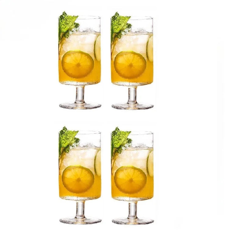 Vintage Sle High Footed Glass Cup Straight Cylinder Juice Cup Cotail Glass for Cold Drinks Universal round Column ape