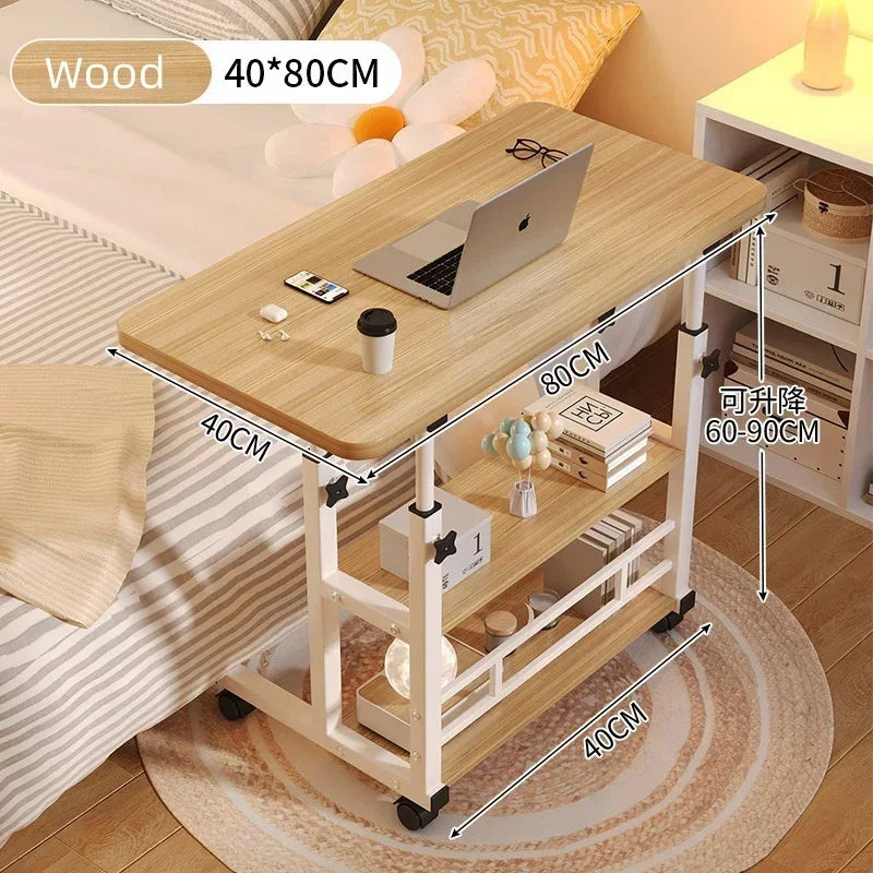 Portable Adjustable Laptop Desk with Wheels Simple Movable Bedside Computer Table Lift Study Table for Bedroom Office Home Use