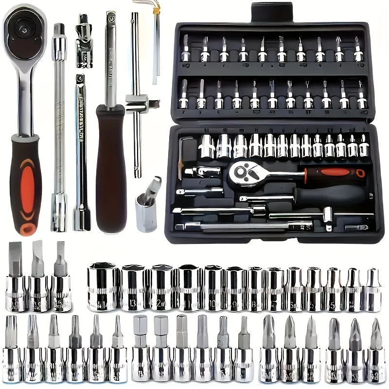 151/46-piece set of automotive machinery tool kits - ratchet torque wrench, integrated solution for motorcycle repair tools