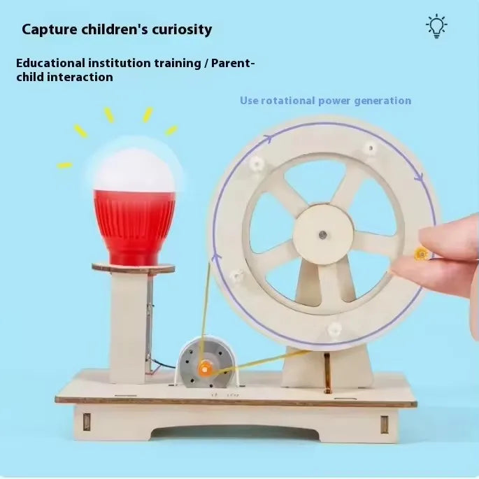 DIY Wooden Hand Generator Kids Science Toy Funny STEM Technology Gadget Physics Kit Educational Toys for Children Learning Toy