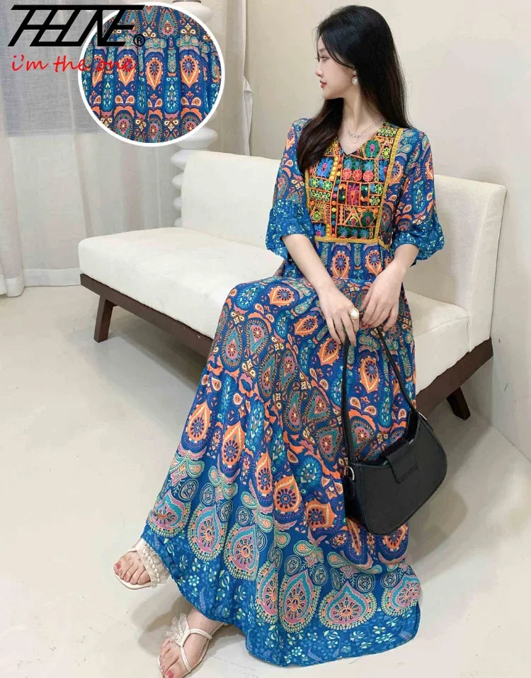 Indian Dress for Women Summer Embroidery Chic Elegant Party Dresses Clothes Vintage Long Maxi Prom Bohemian Beach Robe Vestidos -50% off.