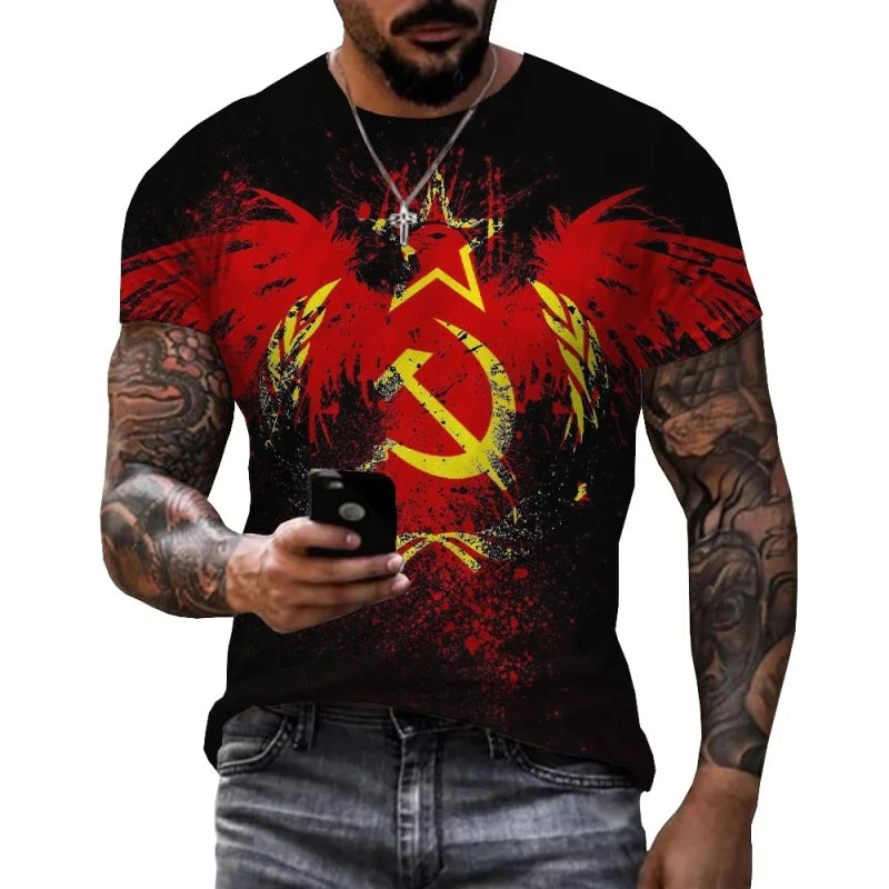 Russia Flag Pattern T Shirt For Men National Emblem 3D Printed T-Shirts Summer Casual Round Neck Tees Loose Short Sleeve Tops