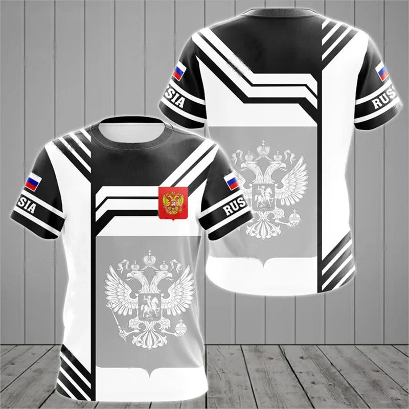 Russia Flag National Emblem 3D Print T-Shirt Men Women Fashion Streetwear Oversized Short Sleeve T Shirts Man Tees Tops Clothing