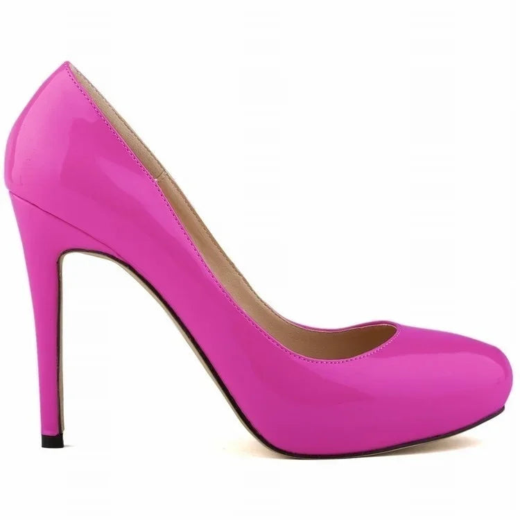 Women Pumps Sexy 11cm Platform Fashion Patent Leather Round Toe High Heels Shallow Lady Office Party Wedding Shoes Large Size 43