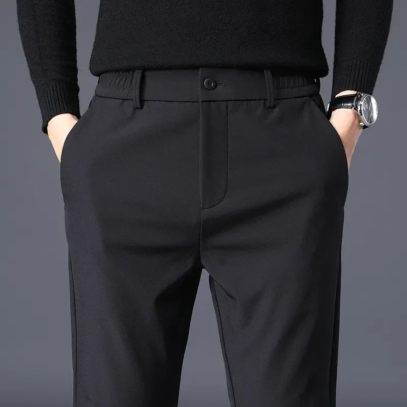 Spring Summer Thin Men's Business Casual Pants High Elastic Jogger Slim Straight Korean Brand Trousers Clothes Black Gray Blue - Free Items Weekend. (50% off).