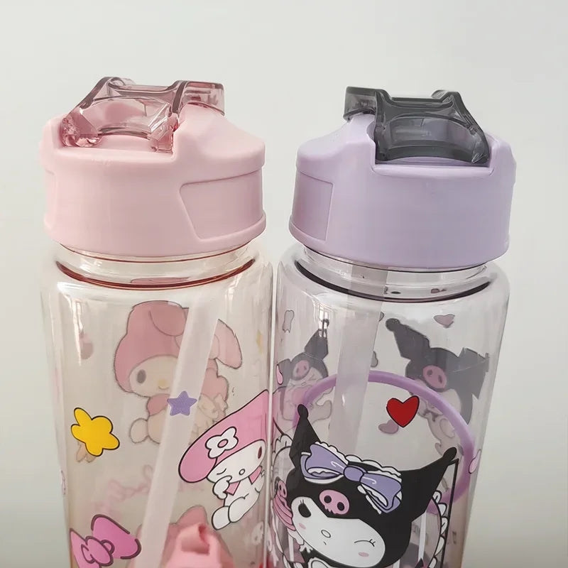 800ML Cartoon Hello Kitty Transparent Pop-up Spout Water Cup Hand-held Strap Anti-fall Kettle Portable Outdoor exercise SpaceCup