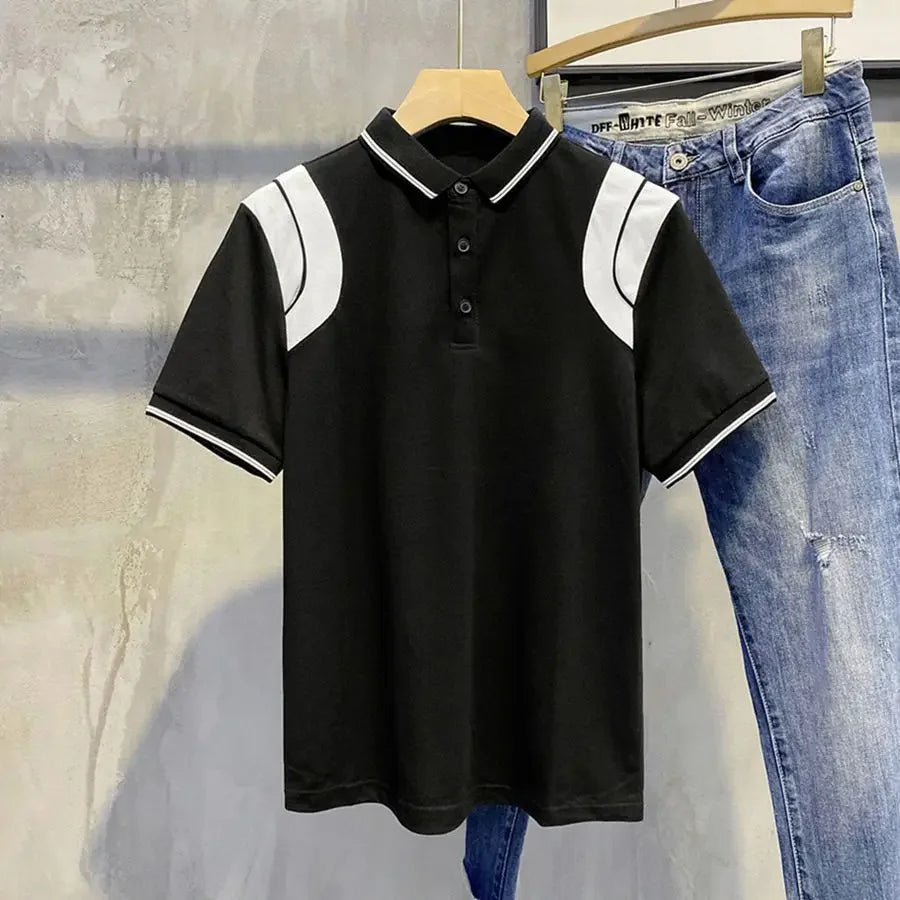 Clothes Black With Collar Male Tee Shirts Striped Polo Men's T-shirt New In Streetwear Ordinary Top Quick-drying Trend Popular