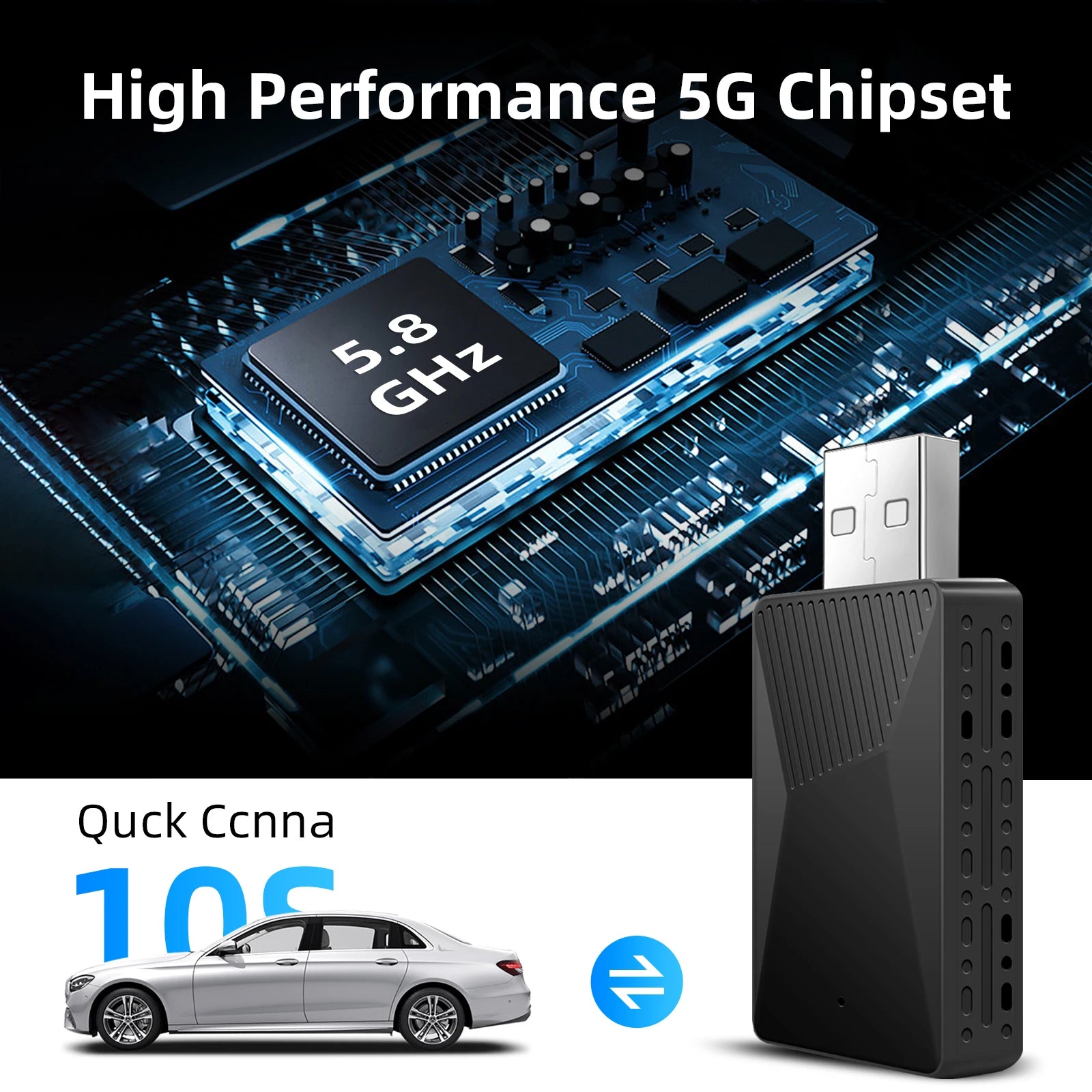 Wired To Wireless Carplay Android Auto 2in1 Wireless Adapter for OEM Car Stereo with USB Plug and Play Work on Bluetooth 5GWIFI