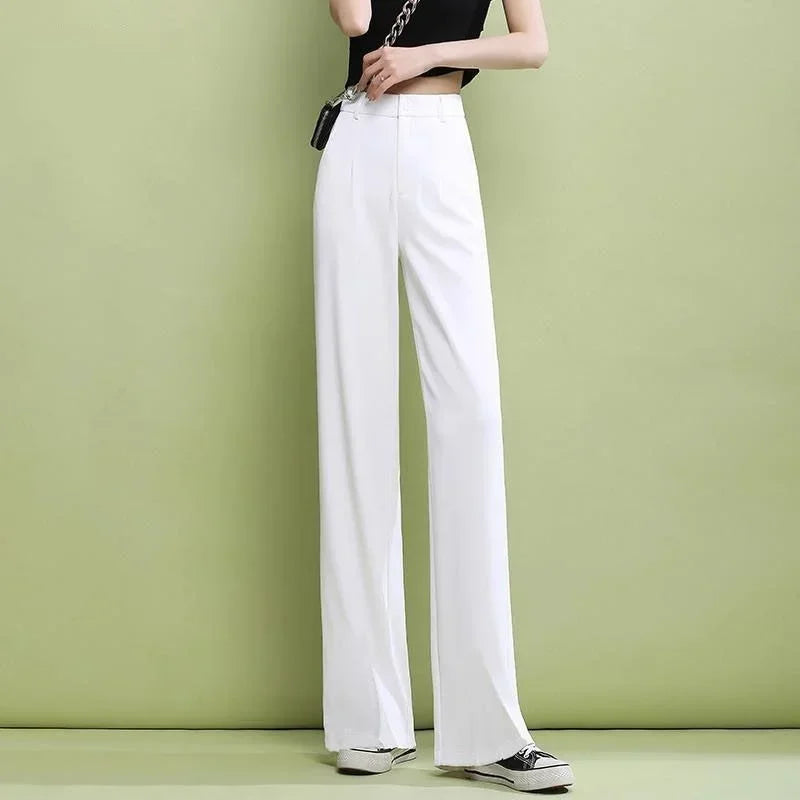 Elegant Trousers for Women Dress Pants Fashion Casual White Fluid Long Summer Woman Suit Pants 2025 Straight Hot Wide Leg Loose