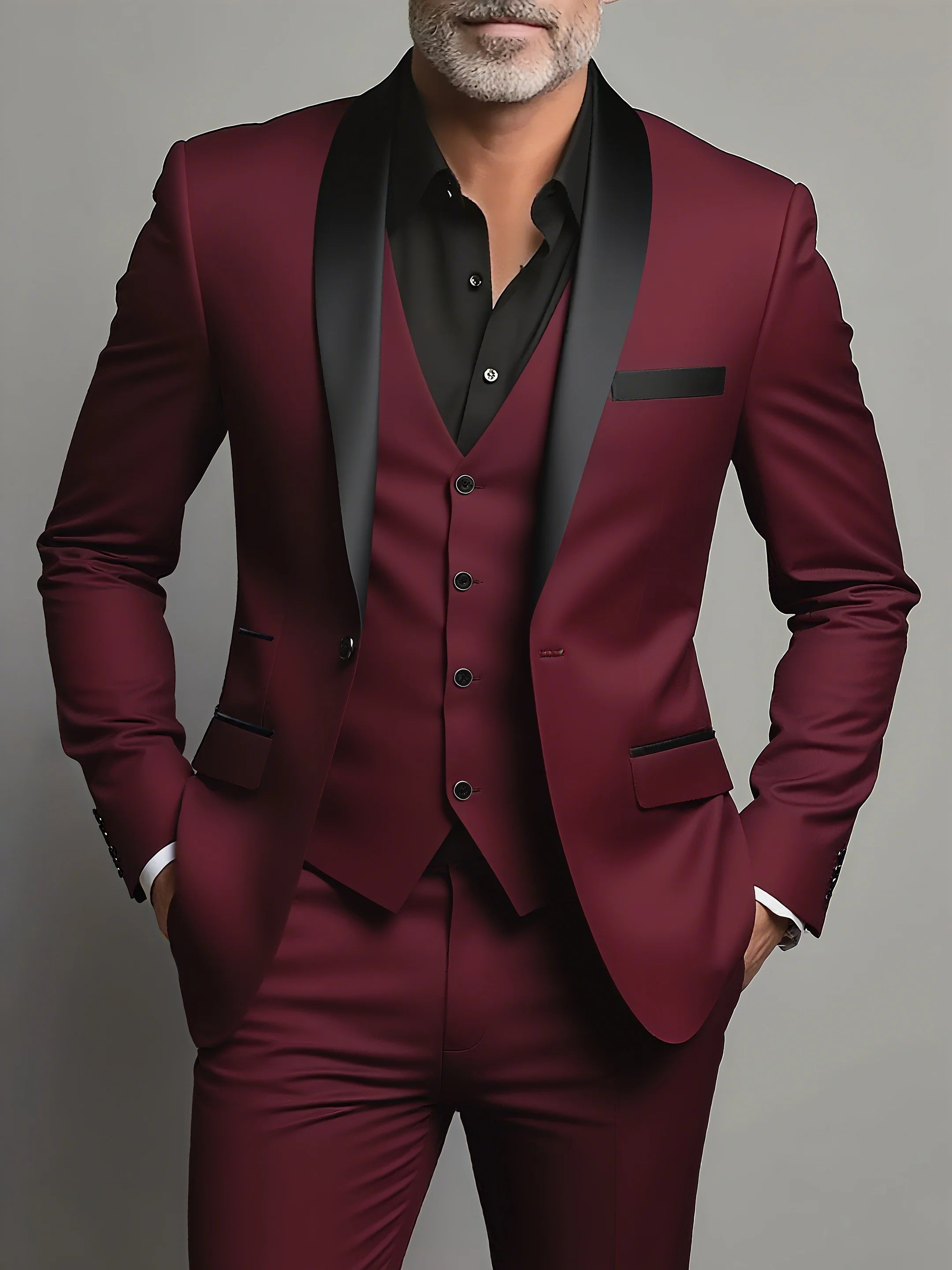 Men's three-piece suit, wedding outfit, suit and pants with vest, formal attire for important occasions.