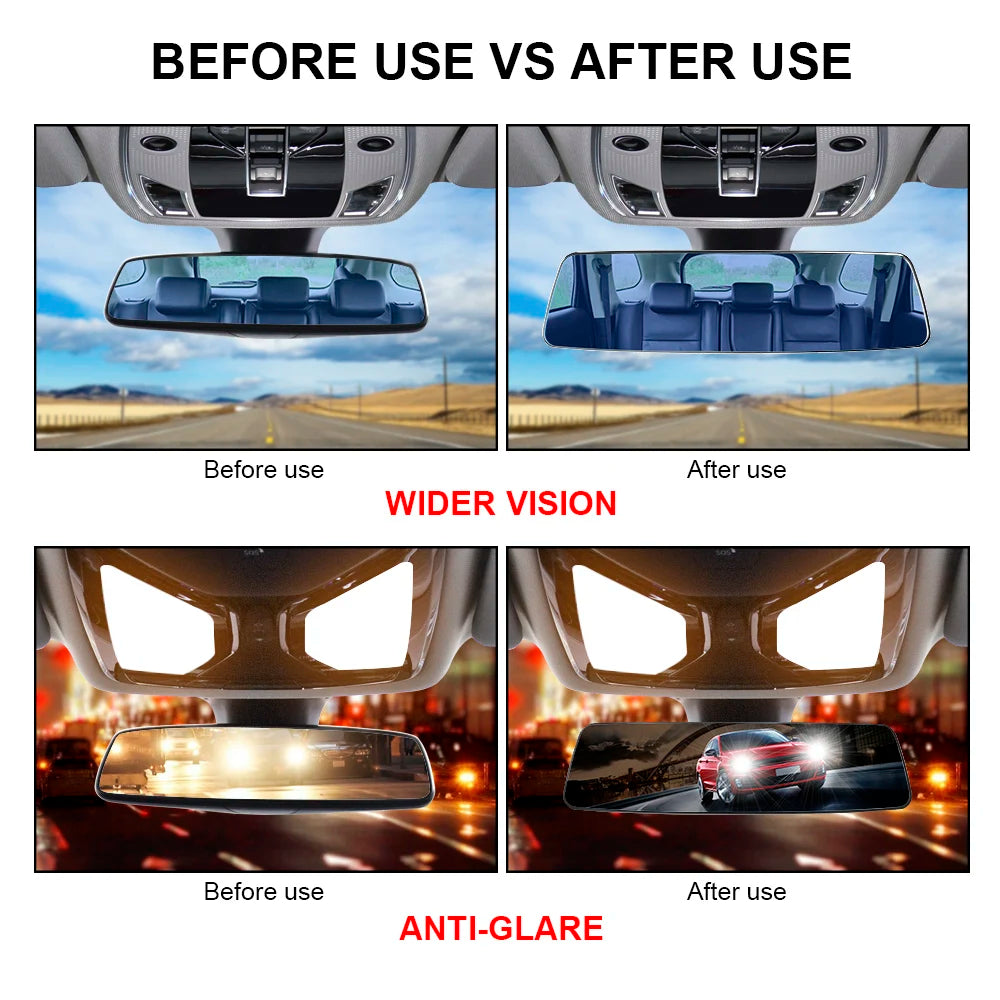 2.5D Full Creen HD Glass Car Interior Rear View Mirror 3000R Micro Curvature Lens Anti-glare Wide-angle Blue Frameless Mirror