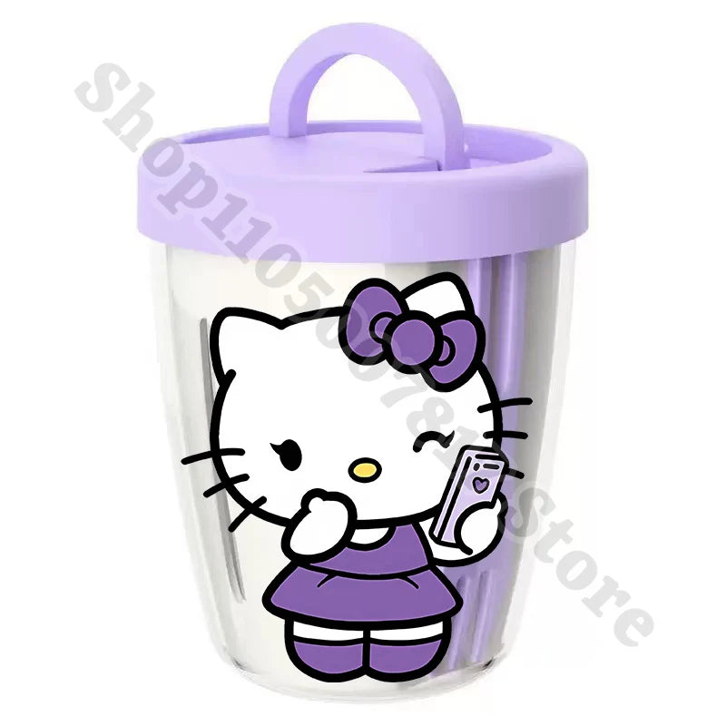 Girl Cartoon Portable Salad Cup Hello Kitty Anime Cute Food Fruit Containers with Spork Plastic Breakfast Oat Cups Birthday Gift