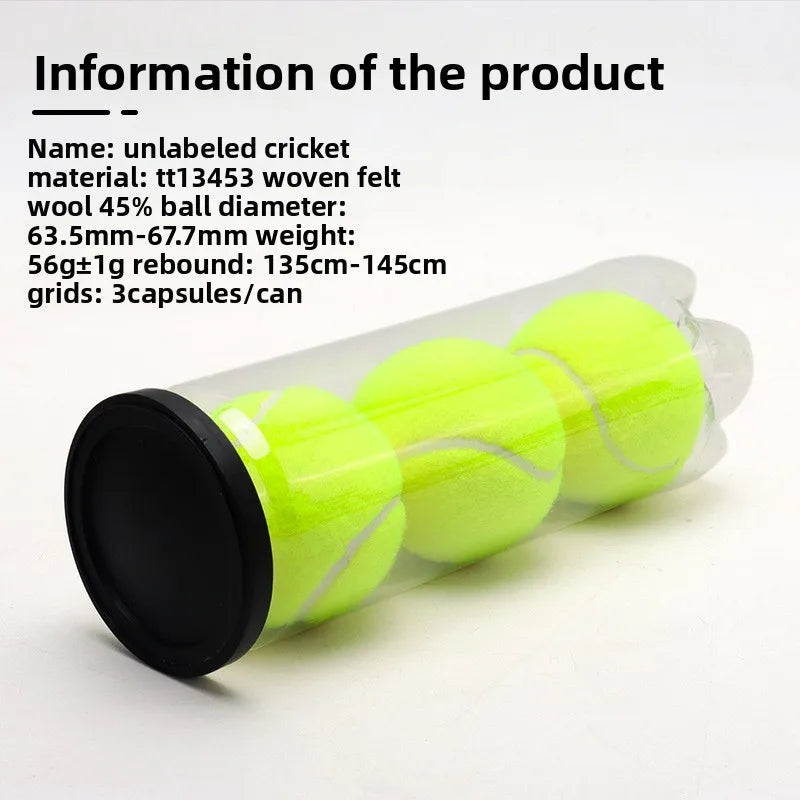 Cricket Tennis Balls 3-Pack, High Elasticity Padel Balls with 45% Wool, Durable Cage Style for Training & Entertainment