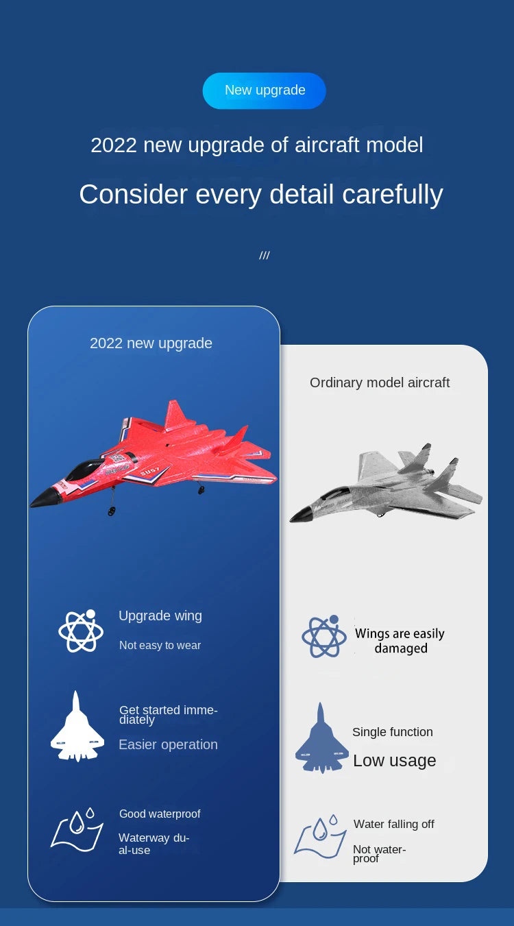 Rc Plane SU 57 Radio Controlled Airplane with Light Fixed Wing Hand Throwing Foam Electric Remote Control Plane