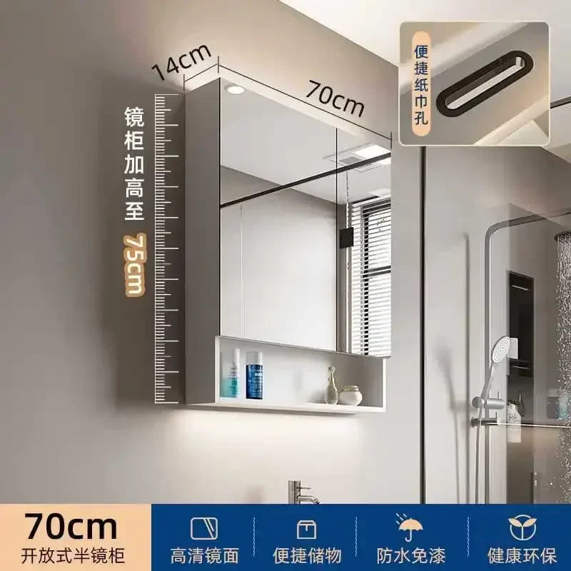 Smart Bathroom Cabinets Makeup Mirror Storage Cabinet LED Light Wall Mirror Cabinet with Time Digital Display Bathroom Furniture
