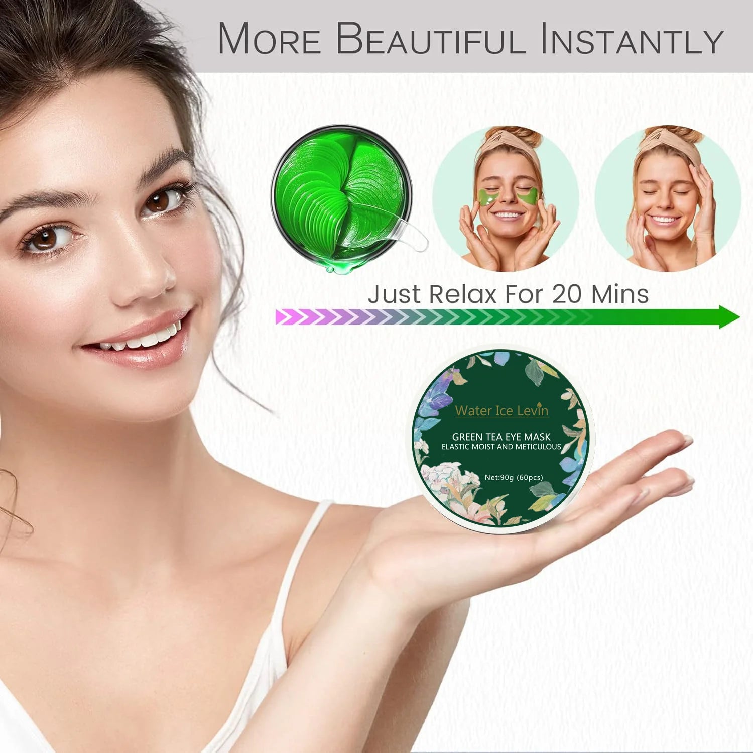 Green Tea Eye Mask, Powerful and Moisturizing, Delicate and Tightens the Skin Around the Eyes, Glossy Skin, Softer Skin, Say Goodbye to Dryness and Dullness, as a Gift