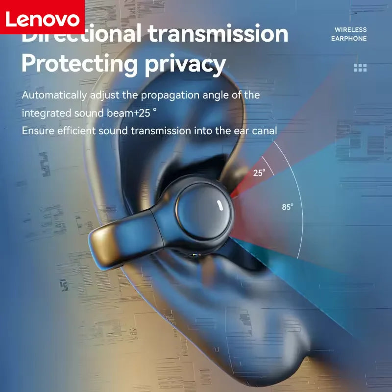 Lenovo Mirror Surface Digital Display Soft Silicone Ear Clip Wireless Bluetooth Headphones with Noise Reduction for Sports