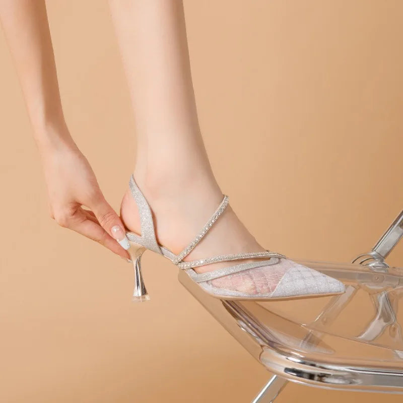 Ladies Shoes Sexy For Party And Weddings Women's Sandals Lace Thin Heels Stiletto Pointed Toe Footwear On Offer Premium Or