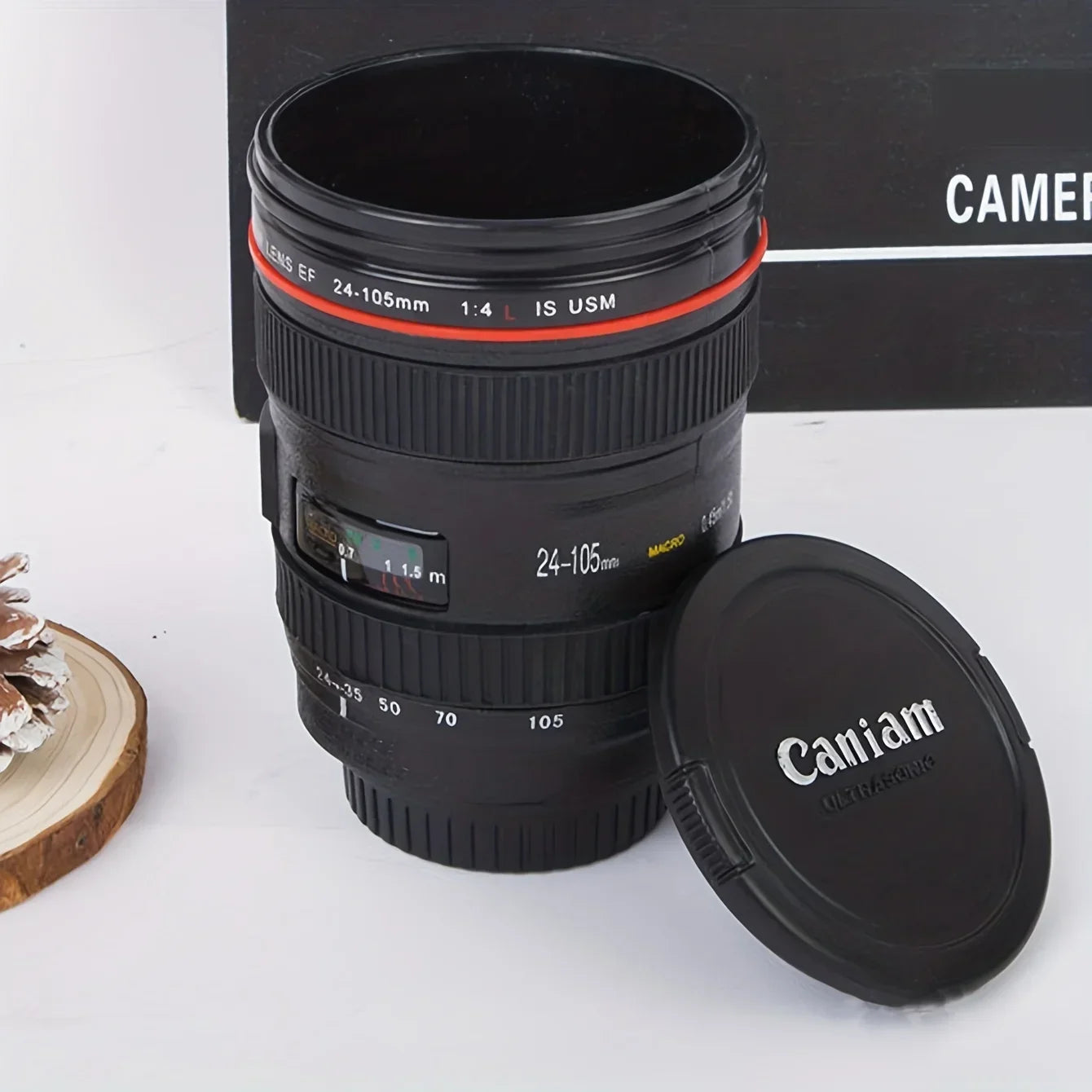 1pc Mini SLR Camera Lens Mug Plastic Coffee Mug With Keychain Portable Travel Wine Cup Stainless Steel Drinkware Creative Gift