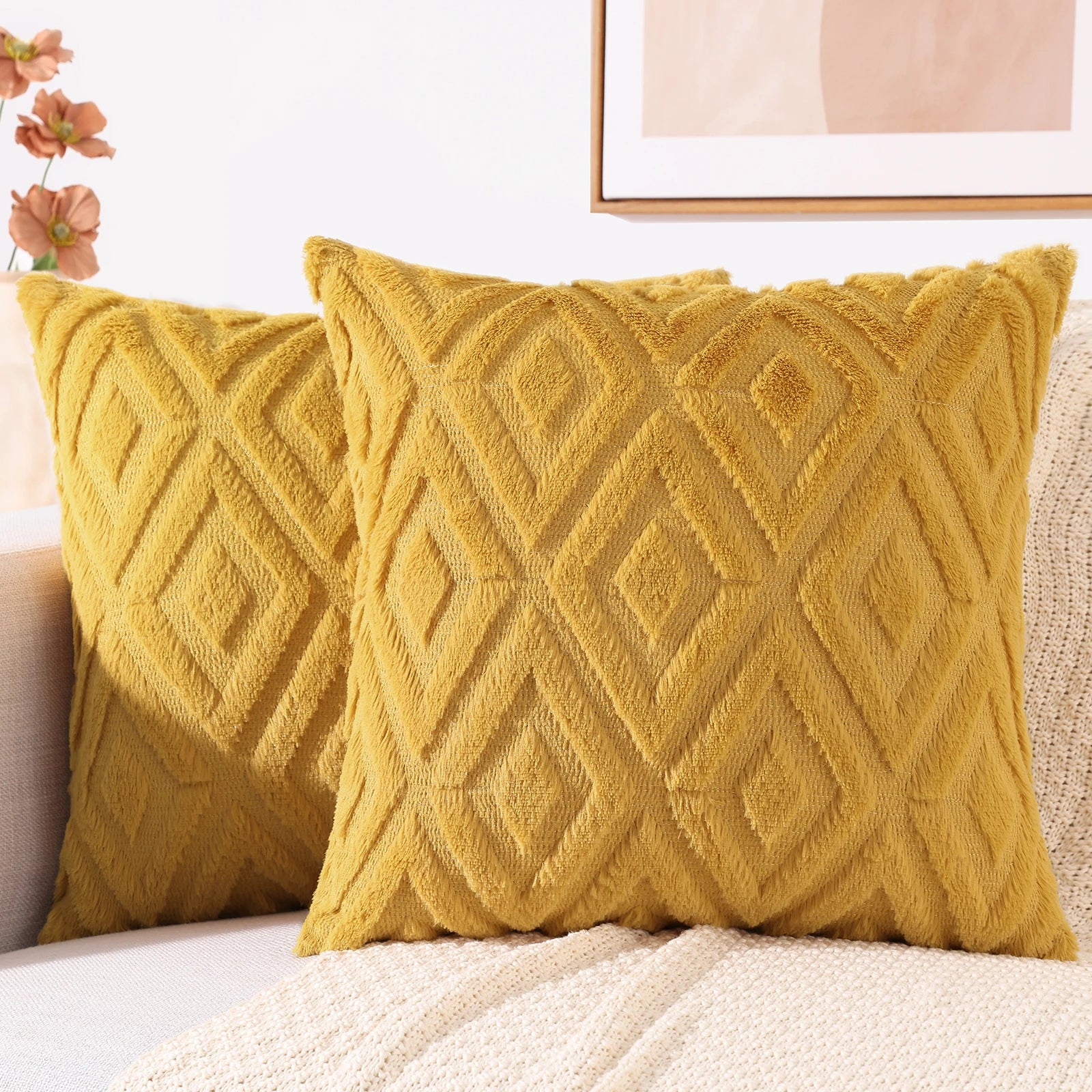 HAPIHAPPY New Winter Throw Pillow Covers Set of 1 Sofa Living Room Faux Wool Pillow Covers Soft Plush Home Throw Pillow Covers