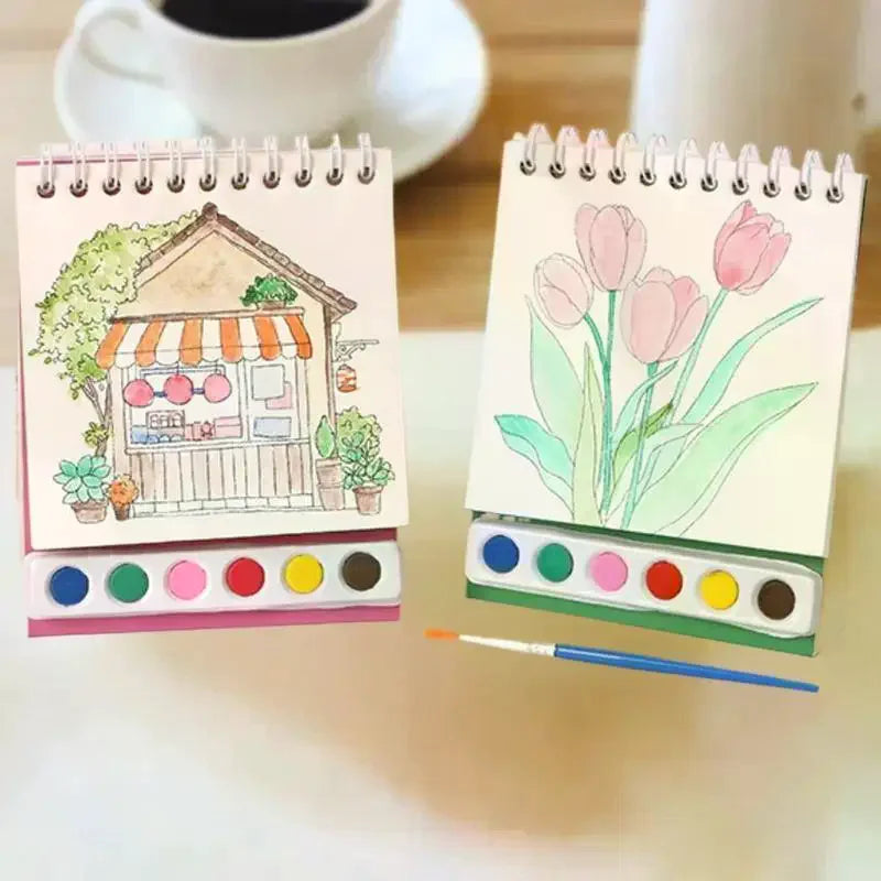 DIY Watercolor Painting Workbook; Inbuilt Paint and Stand-Alone Desktop Decor- Crafting Set