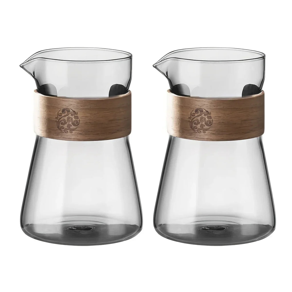 2pcs Set Coffee Carafe,Glass Coffee Server Carafe Pot, Pour Over Coffee Maker Decanter Pitcher with Heat-Resistant Wood Ring 
