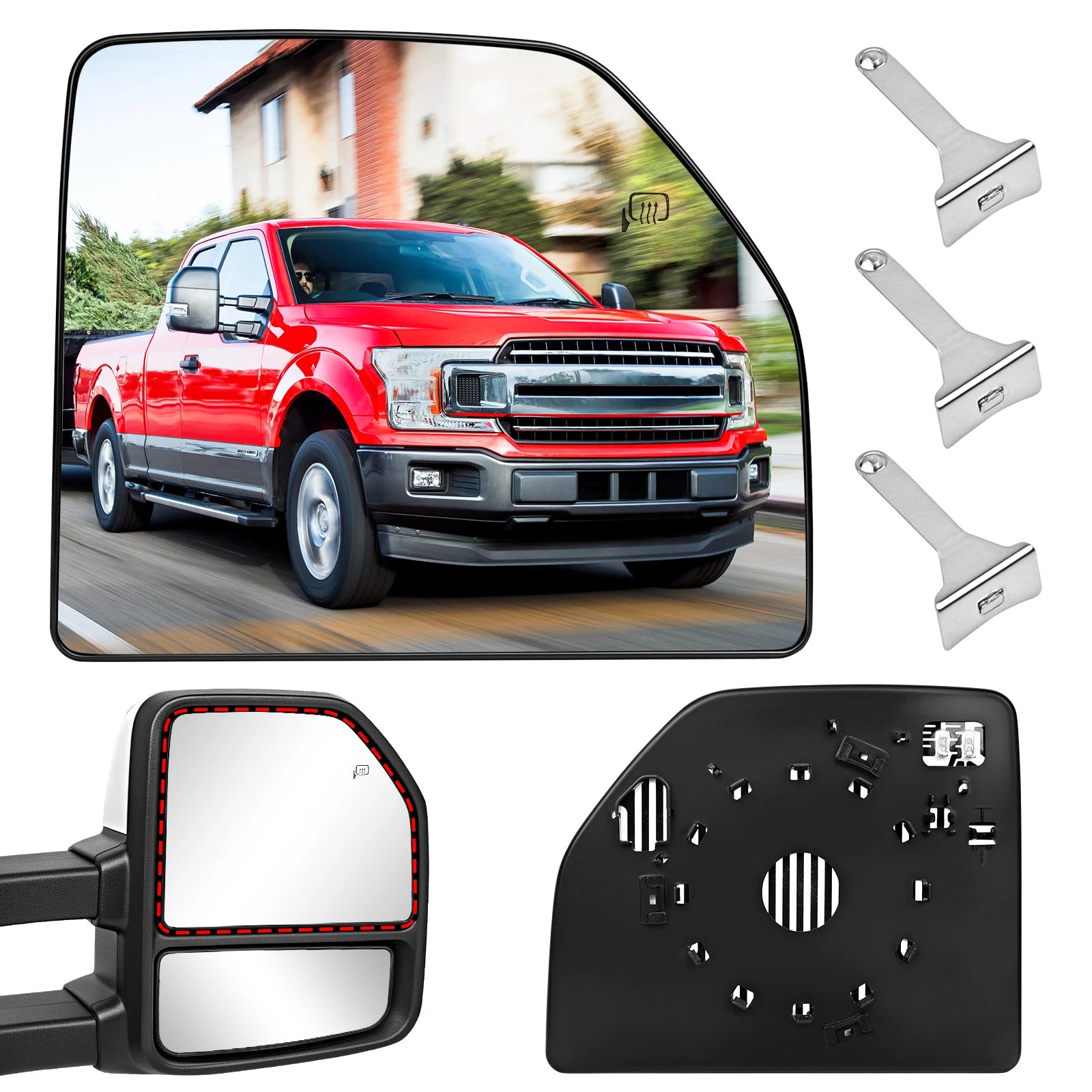 Heated Side Mirror Glass Rearview Mirror Lens FL3Z17K707R FL3Z17K707G Left/Right For Ford F150 F250 F350 2017 2018 2019 2020