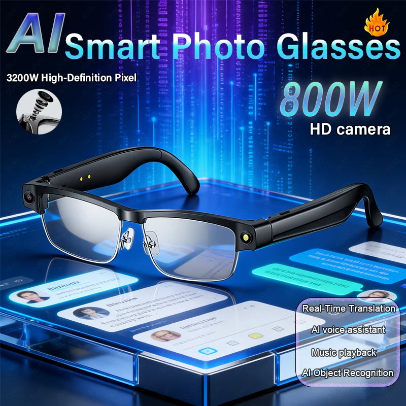 2026 New AI Smart Camera Glasses 800W Pixel HD Camera AI Object Recognition AI Language Assistant Bluetooth Call Smart Glasses
