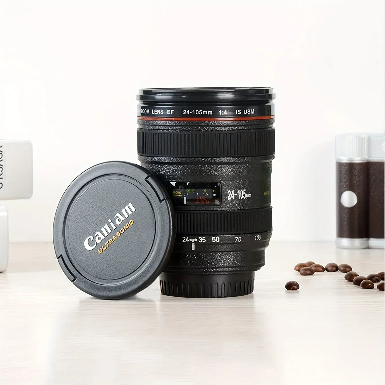 1pc Mini SLR Camera Lens Mug Plastic Coffee Mug With Keychain Portable Travel Wine Cup Stainless Steel Drinkware Creative Gift