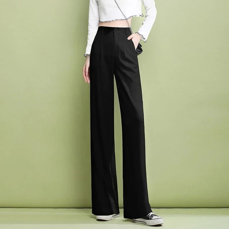 Elegant Trousers for Women Dress Pants Fashion Casual White Fluid Long Summer Woman Suit Pants 2025 Straight Hot Wide Leg Loose