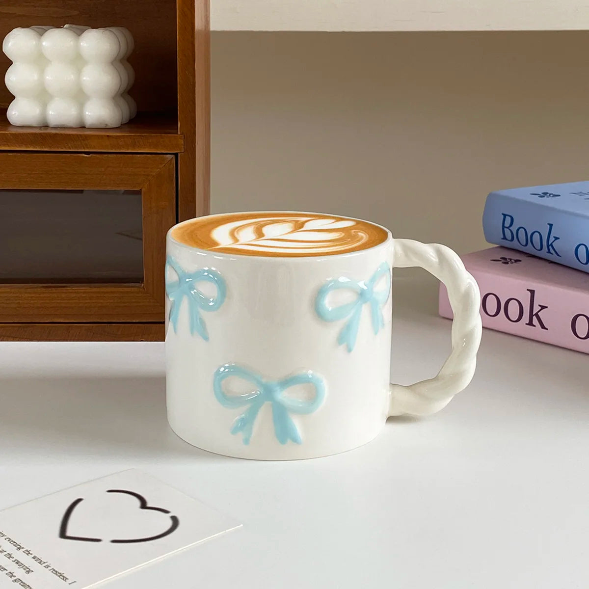 1Pc 13.4oz Pink Ceramic Mug with Bowknot, Ceramic Cup with Twisted Handle, Exquisite and Simple Pink Embossed Cup, Suitable for Latte Art in Coffee Shops, Home Decor Drinkware, Drinking Cup for Kitchen, Living Room, Bedroom,