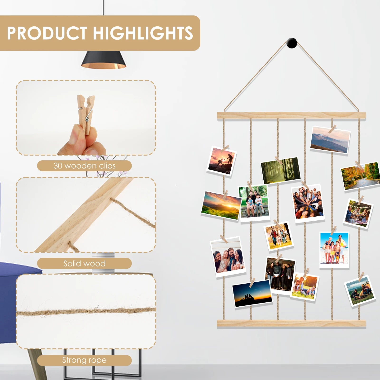 Wall Hanging Picture Frames Collage Wall Decor Photo Frames Hanging Multiple Pictures Hangers Photo Display for Home Room