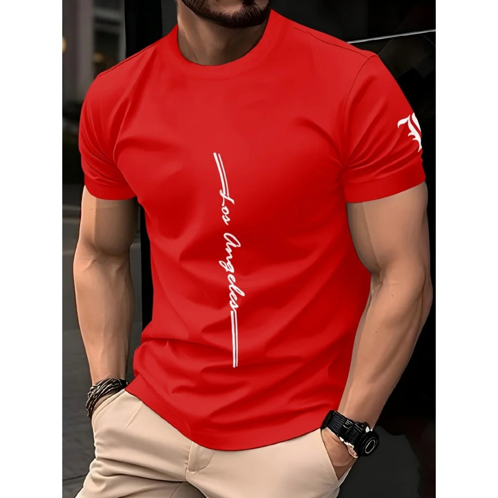 Summer Men's Minimalist T-Shirt Casual Loose Training Graphic Line Print O-Neck Short Sleeve Comfortable T-Shirt Tops Streetwear
