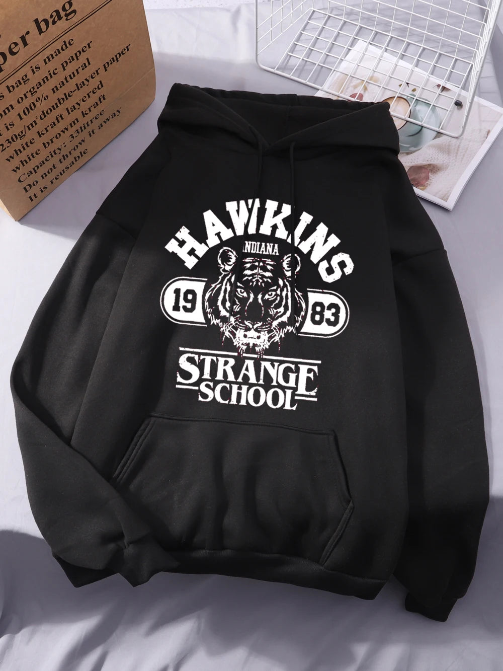Hawkins Strange School 1983 Prints Hoodies Womens Winter Fleece Warm Sweatshirt Basic Loose Pocket Pullover Street Woman Clothes