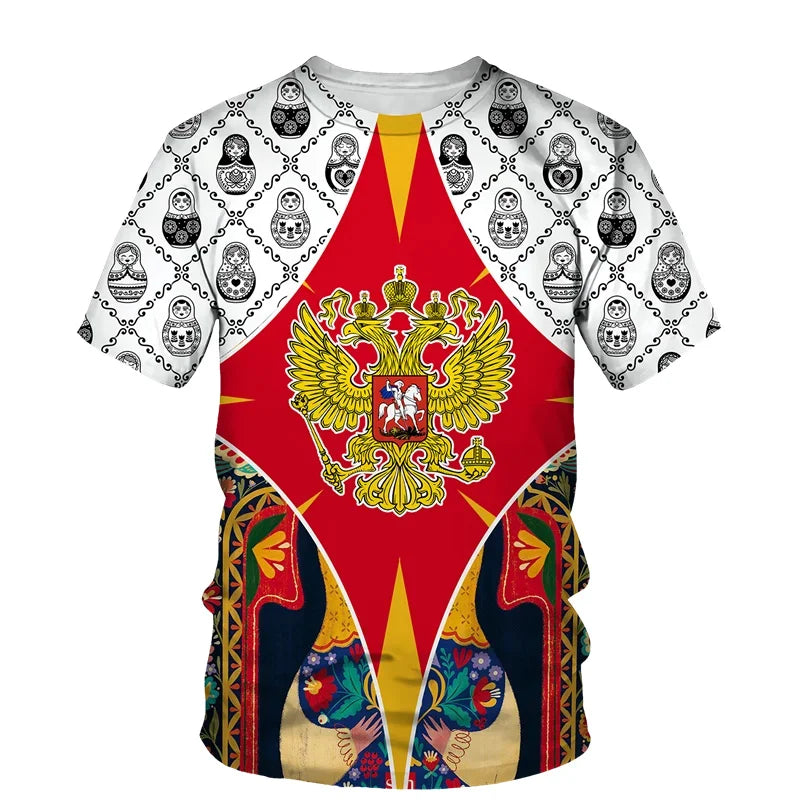 Russia Flag 3D Print T Shirt For Men Clothing Russian Nation Emblem Graphics T-shirt Cool Street Short Sleeved Tee Shirts Tops