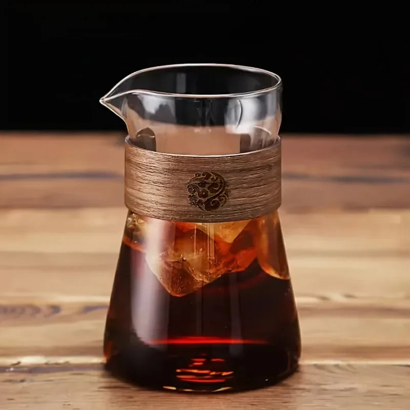 2pcs Set Coffee Carafe,Glass Coffee Server Carafe Pot, Pour Over Coffee Maker Decanter Pitcher with Heat-Resistant Wood Ring 