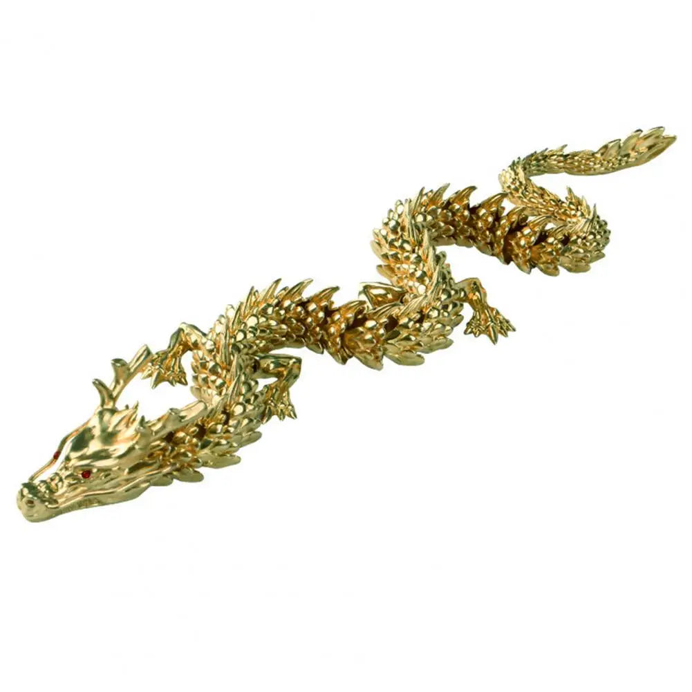 3D Printed Chinese Dragon Figurine Movable Joints Golden Loong Figure Articulated Dragon Model Toy Desktop Decoration Ornament