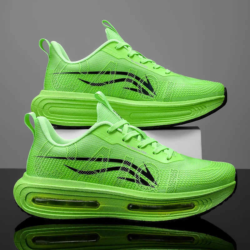 Men's Breathable Running Shoes for All Seasons - Shock-Absorbing Sole, Non-Slip Grip, Geometric Stripe Design, Suitable for Outdoor Jogging, Gym, and Casual Wear