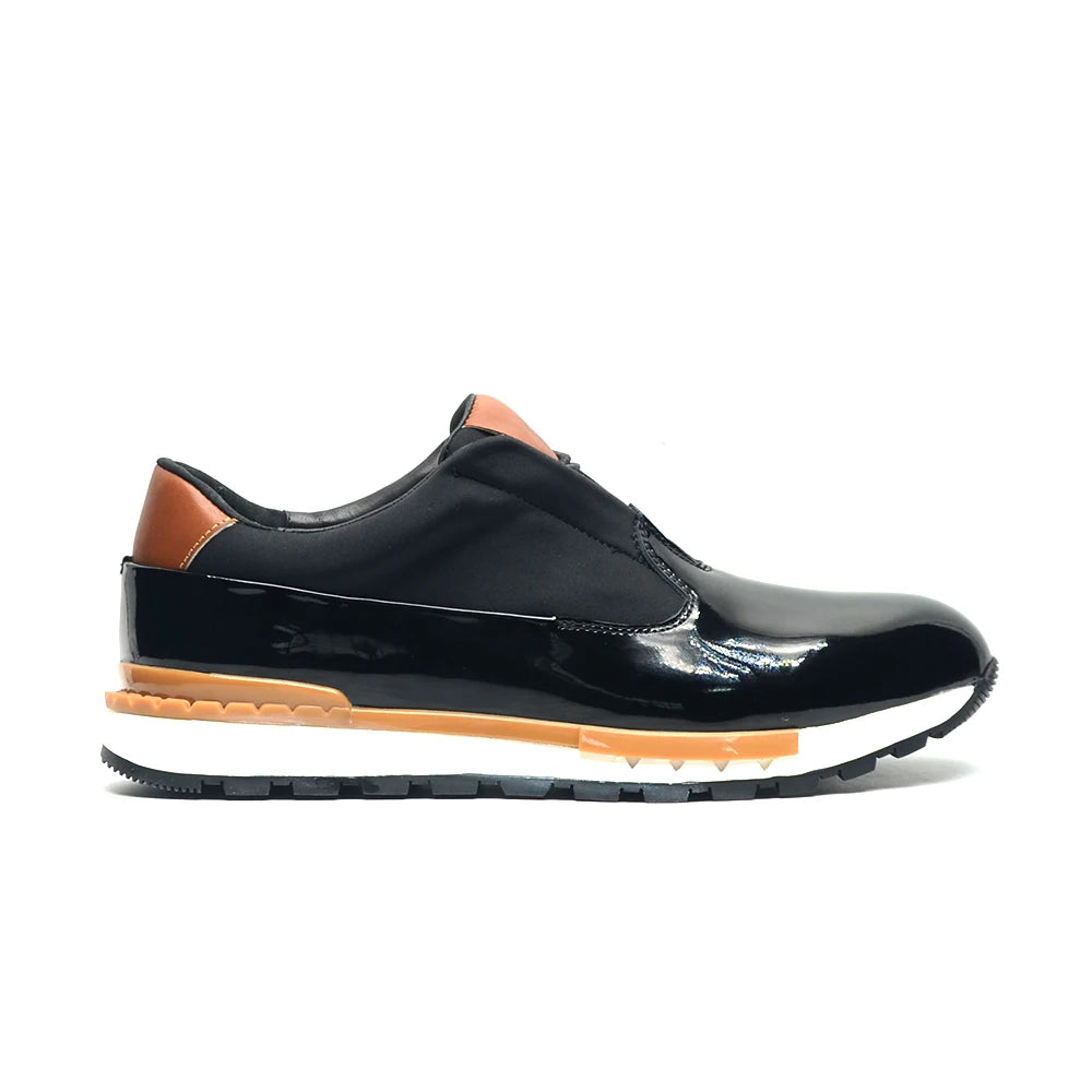 XEBOS Luxury Mens Oxford Sneakers Black Genuine Patent Leather Lace-up Non-slip Sole Smooth Office Party Casual Shoes for Men