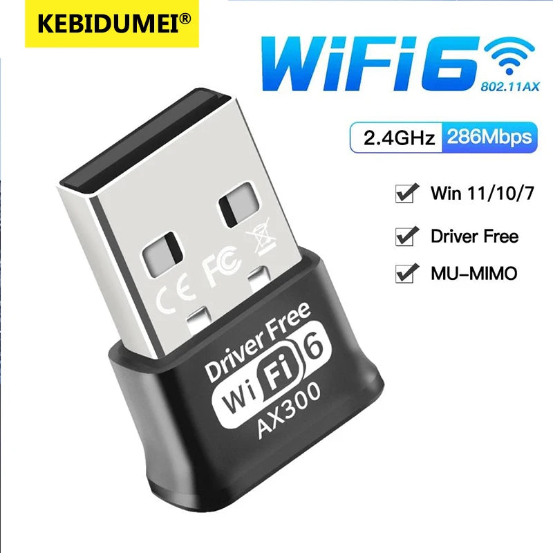 Mini USB WIFI 6 Dongle Network Card 2.4GHz Wi-Fi Lan Adapter Driver Free For PC Laptop Windows 7 10 11 300M 150M Receiver