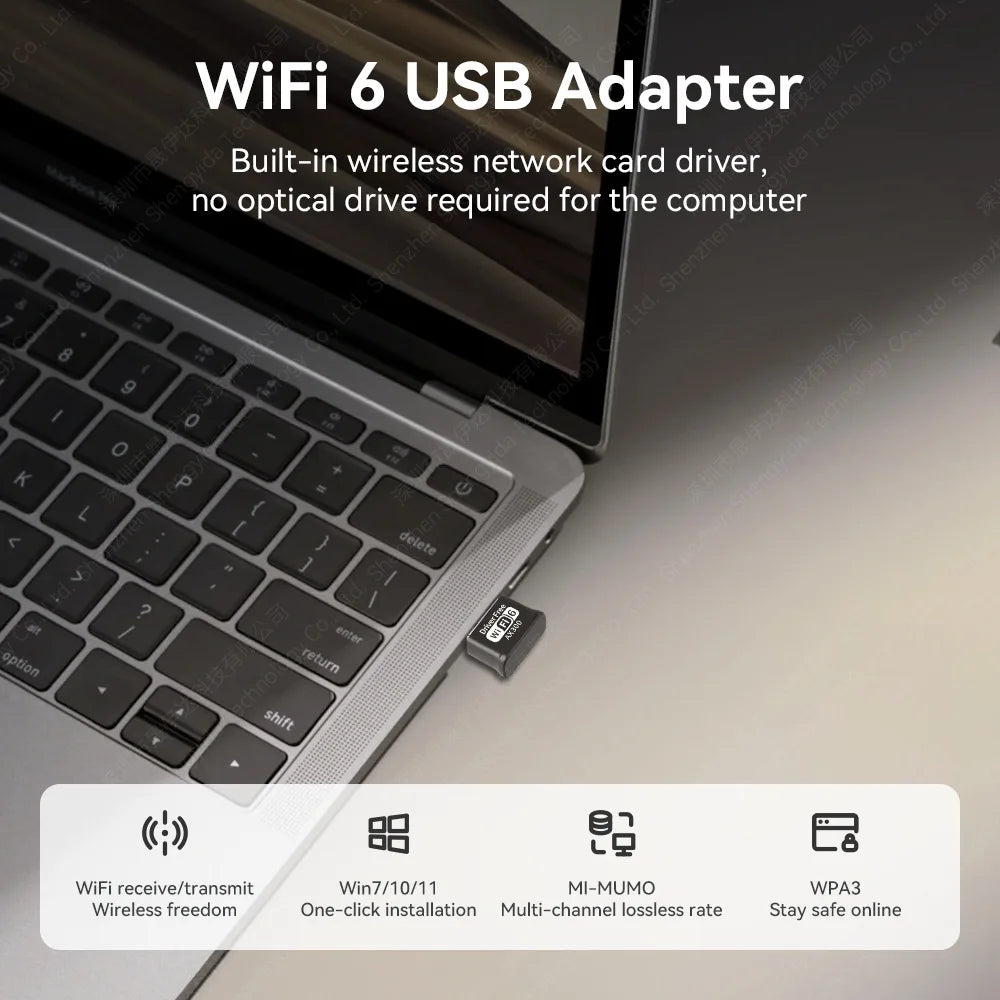 Mini USB WIFI 6 Dongle Network Card 2.4GHz Wi-Fi Lan Adapter Driver Free For PC Laptop Windows 7 10 11 300M 150M Receiver